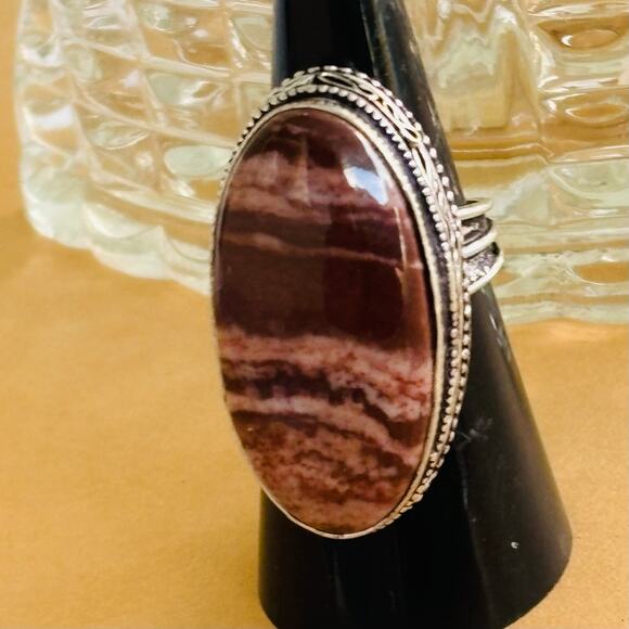 925 Sterling Coconut Jasper Ring Size 7 - Picture 3 of 5